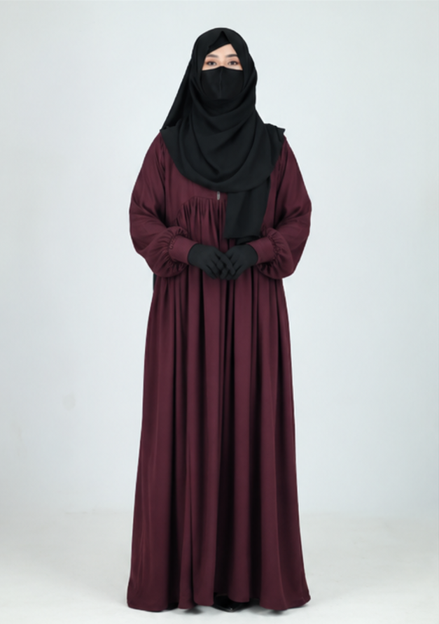 Luxury Wine Embroidered Butterfly Abaya for Women – Premium Modest Islamic Wear