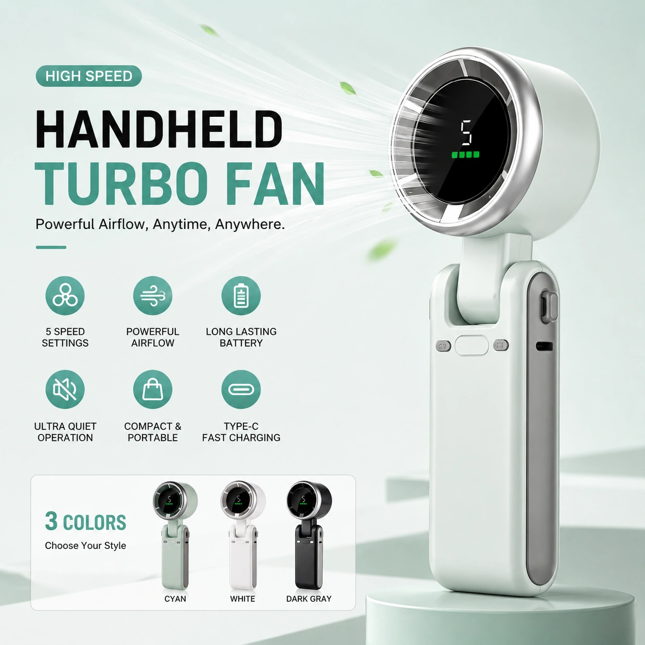 AeroCool X5 Turbo Rechargeable Handheld Fan with Digital Display