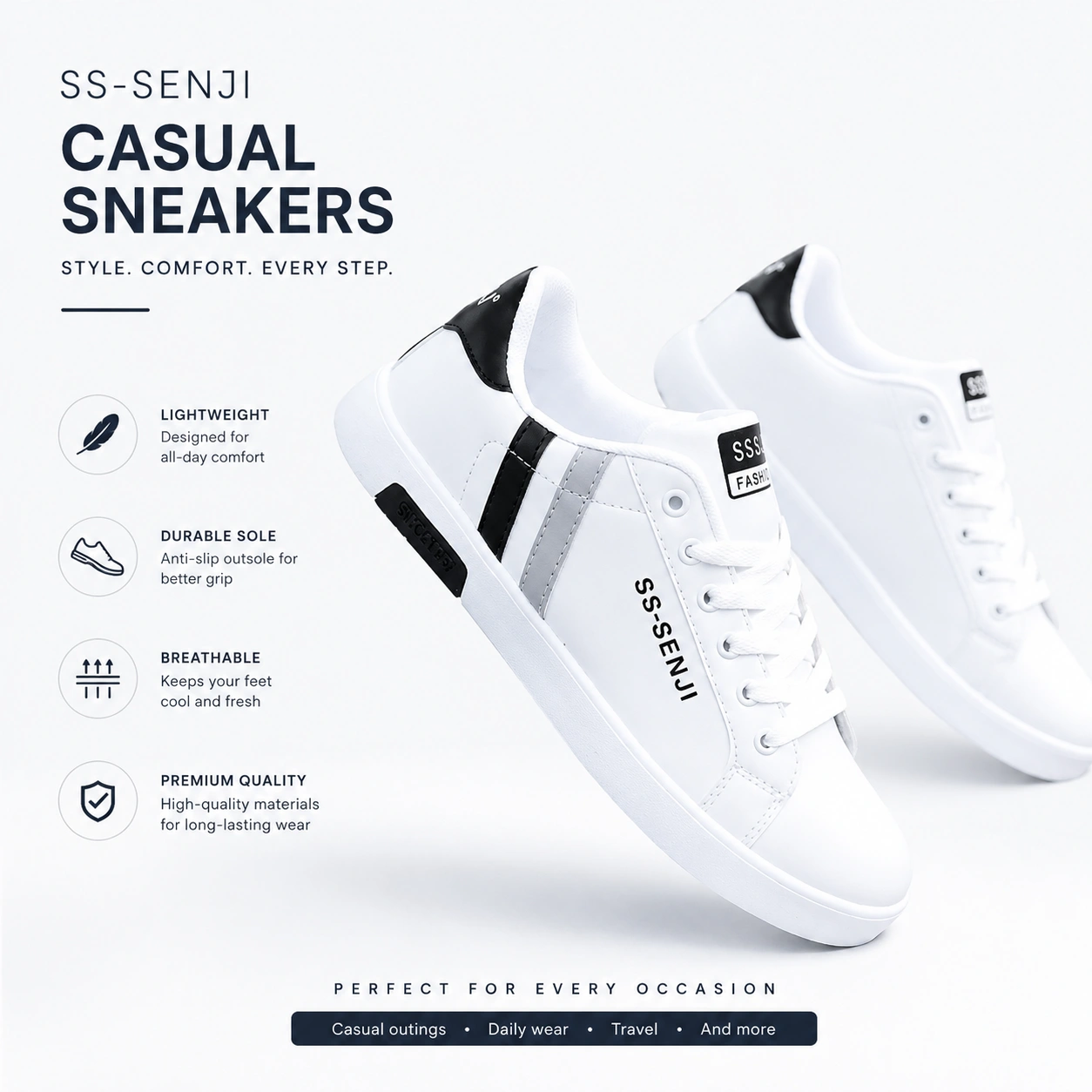 SS-SENJI Men's Casual Sneakers – Lightweight Comfortable Fashion Shoes