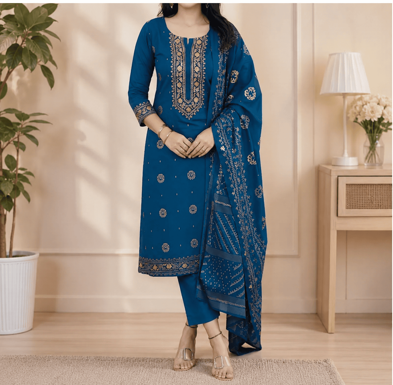 Premium Embroidered Cotton Unstitched Three Piece Set for Women – Elegant Designer Salwar Kameez Dress Collection