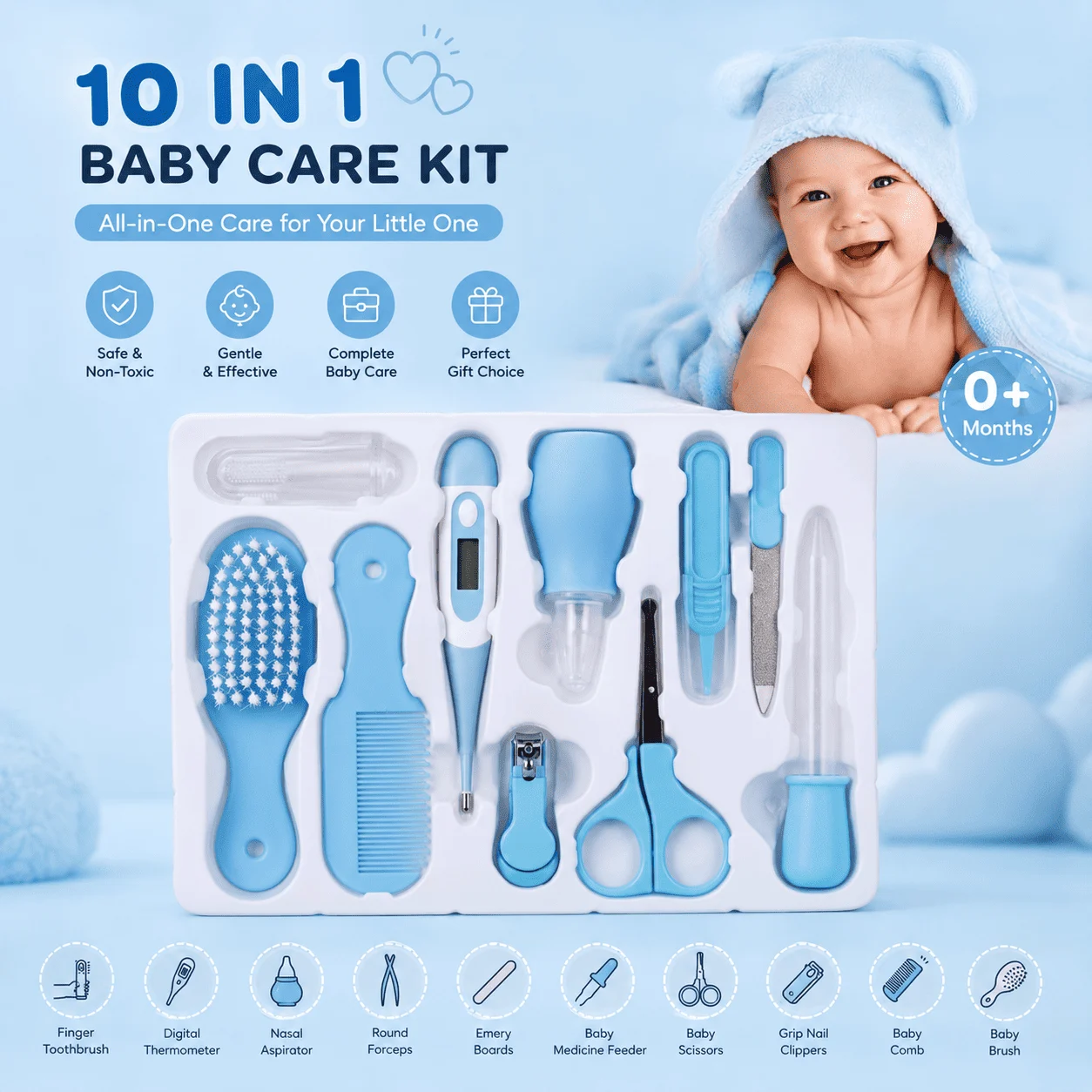 Complete Newborn & Infant Essential Grooming Kit (10-Piece) - Cute Pink