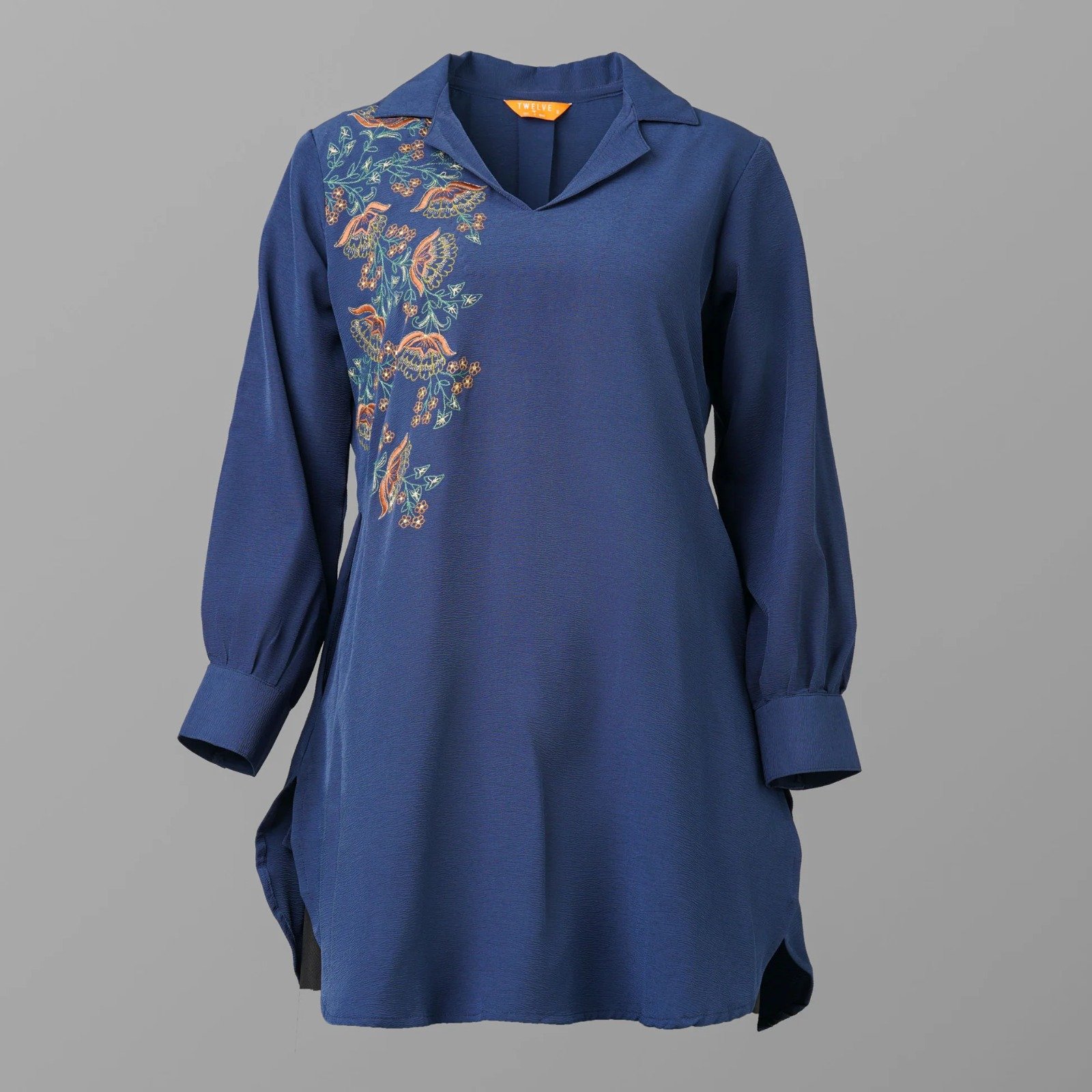 Aurora Silk Blend Embroidered Tunic – Midnight Blue