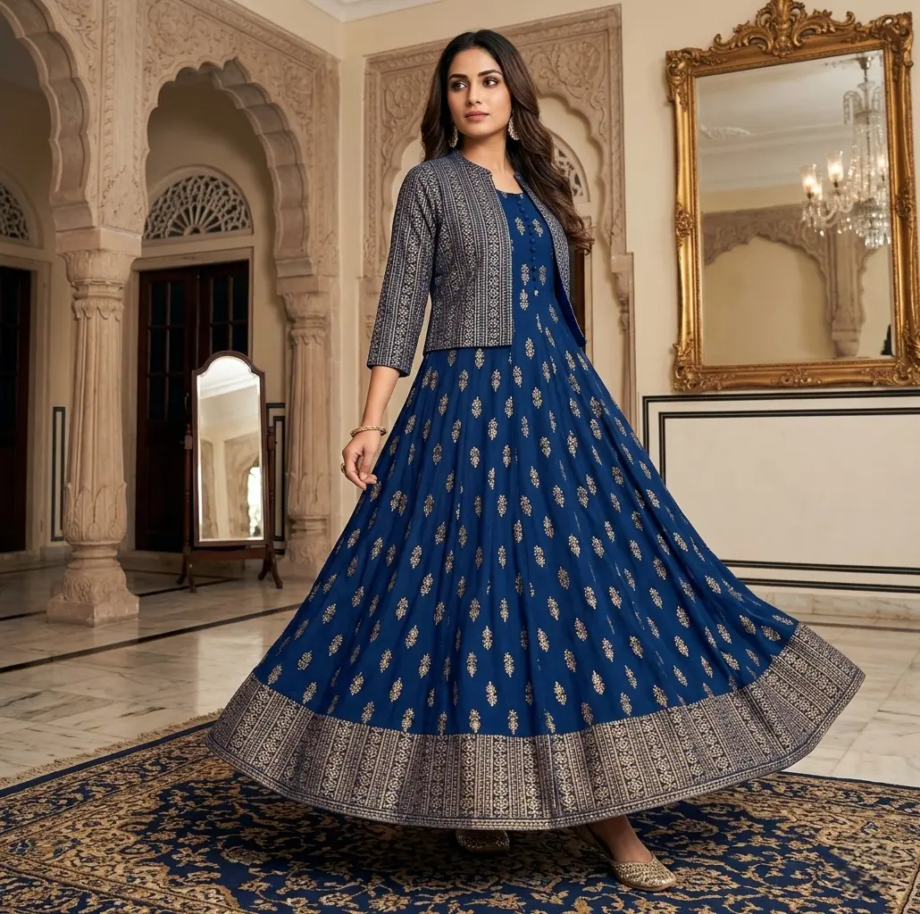 Premium China Linen Long Kurti with Stylish Koti – Exclusive Women’s Designer Gown